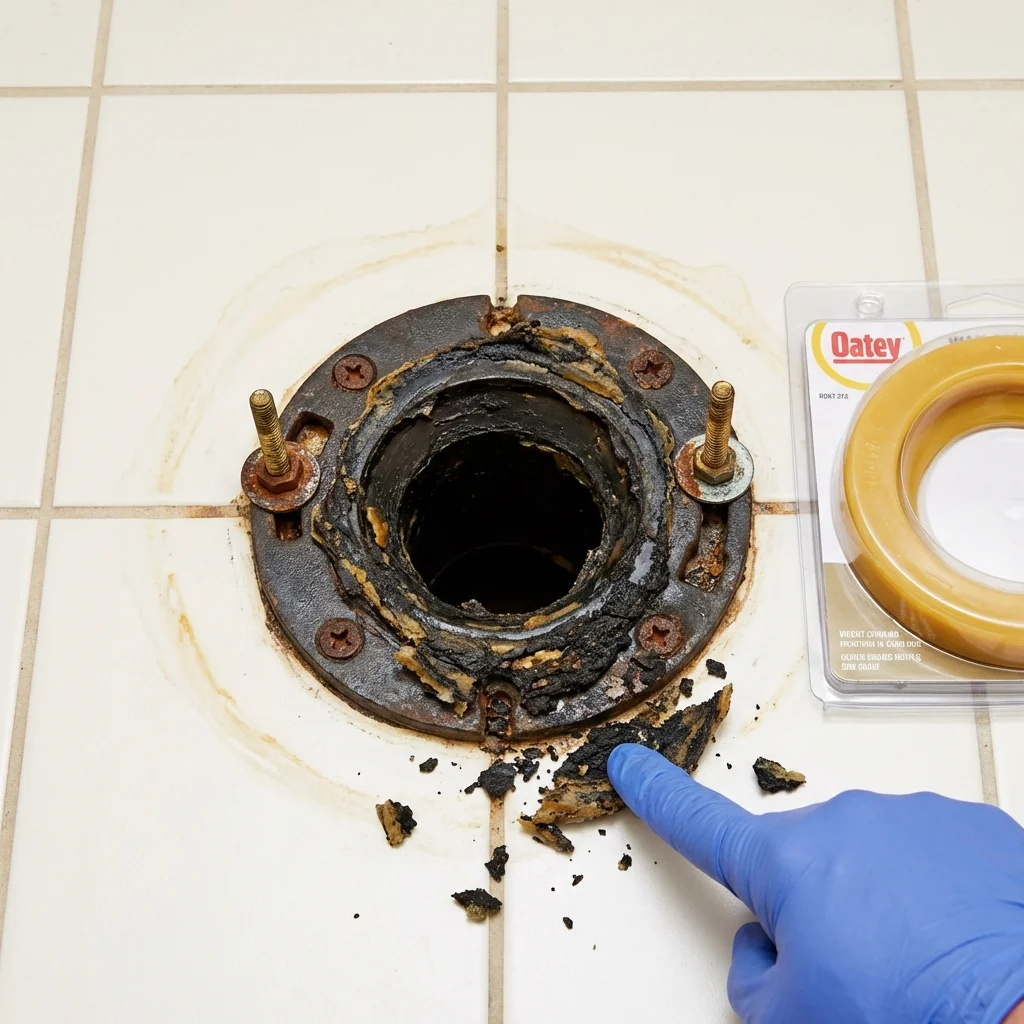 Failed wax ring showing water seepage at the base of a toilet in a Whitley City, KY home