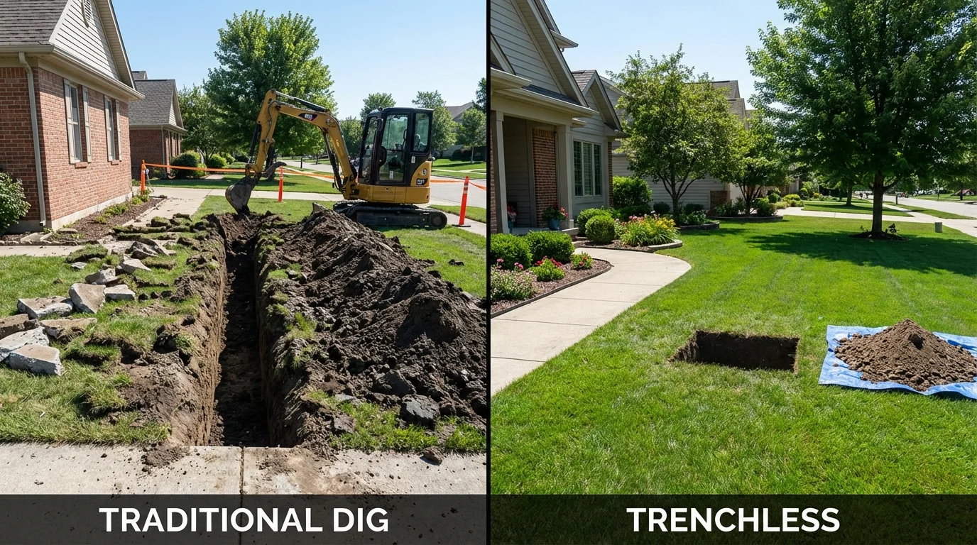 Trenchless sewer repair with minimal yard damage versus traditional excavation in Whitley City, KY